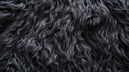 Black wool texture seamless pattern, fluffy artificial sheep fur for warm, cozy textile feelの素材