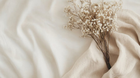 Floral thank you card mockup set on soft fabric, clean and inviting, with space for custom messageの素材