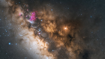 Expansive night sky with stars, constellations, and colorful nebulae, evoking awe of outer spaceの素材