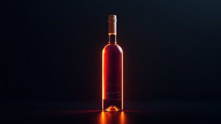Wine bottle with cork, premium label design on dark background, illuminated by soft light for a refined, high-end aestheticの素材