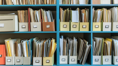 Clean, minimalist archive with neatly organized documents, promoting a streamlined lifestyleの素材