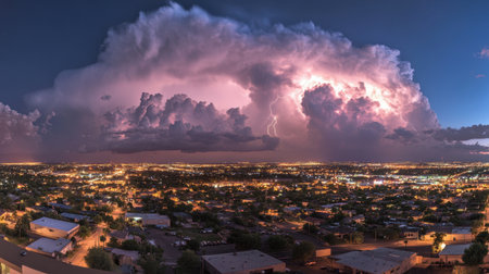 The sky lights up with a series of powerful lightning bolts, capturing the raw energy of a stormの素材