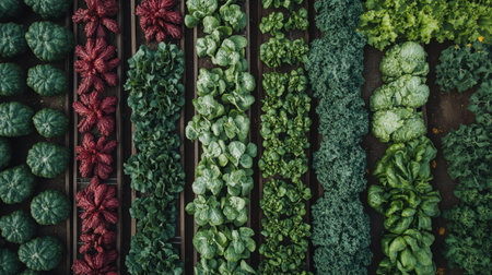 Vegetables thriving under solar panels, a powerful example of agrivoltaics and environmentally friendly food productionの素材
