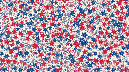 Patriotic seamless pattern with stars and stripes, American flag design on red, white, and blue backdropの素材