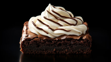 Tempting chocolate brownie topped with whipped cream, a perfect treat for food lovers and dessert photographyの素材