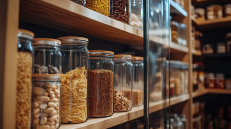 View inside a fridge with food items stored in clear containers, neatly arranged on the shelf, symbolizing home organization.の素材