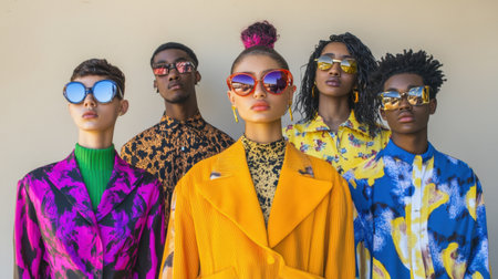 Bold abstract prints in fashion-forward designs, vibrant colors and unisex appeal for an inclusive fashion statementの素材