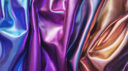 Reflective tones on iridescent fabrics, bold hues creating a striking, modern aesthetic perfect for any occasionの素材