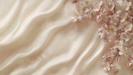 Thank you card mockup with floral decor on soft fabric background, customizable text space, elegant and warm lookの素材