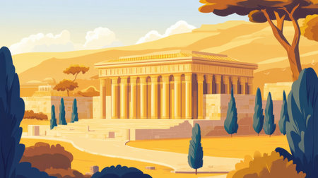 Ancient Jewish temple with gleaming golden facades nestled among Jerusalem hills, radiating history and spiritual auraの素材