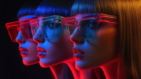 Retro 80s colors with a futuristic twist, metallic and tech-infused designs for a modern, bold fashion lookの素材