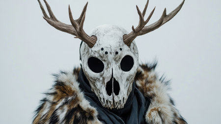 A primal skull mask with grand antlers and a fur cape, exuding ancient energy and natural wisdomの素材