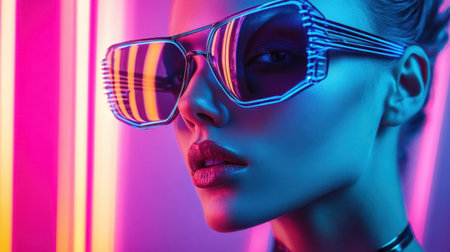 Retro-inspired 80s color palette in futuristic fashion, with metallic details and techy, innovative designsの素材