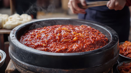 Jangdokdae in traditional Korean setup, capturing the art of fermenting gochujang and soybean pasteの素材