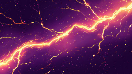 A captivating retro-style anime background with a vivid stream of gold lightning, showcasing dynamic movement and bright colors, ideal for enhancing artistic projects.の素材