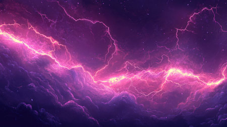 A dynamic purple lightning-themed comic art background, creating an intense and vibrant ambiance ideal for illustrations and graphic designs.の素材