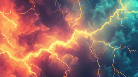 A striking retro anime-style background featuring a dynamic stream of gold lightning, bursting with vibrant energy and vivid colors, perfect for artistic projects.の素材