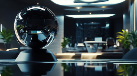 Dome security camera overlooking modern office space, sleek design highlighting advanced surveillance technologyの素材