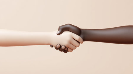 Minimalistic 3D illustration of a corporate handshake in a clean, professional business setting, neutral tones and sleek designの素材