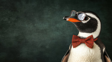 A distinguished penguin in a bowtie and spectacles, a playful portrait of intelligence.の素材