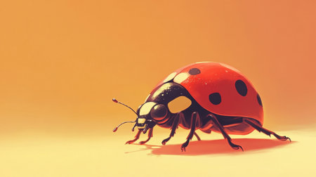 Cartoon-style ladybug illustration, vibrant red against pure white, capturing playful simplicity.の素材