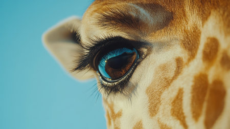 Giraffe eye close-up, front view, detailed eyelashes and textures, captivating with space for text.の素材