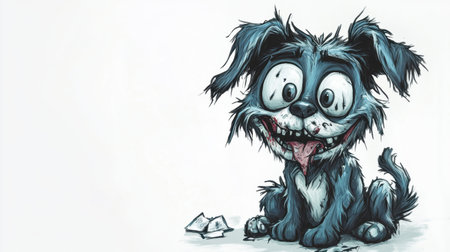 A cute cartoon zombie puppy with tattered fur and a cheerful expression, showcasing a whimsical style and set against a plain white background.の素材