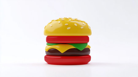 Fun cartoon-style burger, bold colors, isolated on white, whimsical design perfect for kids menu or playful food conceptの素材