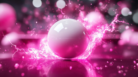 This striking image features a white ball surrounded by vibrant pink lightning effects, creating an energetic and dynamic visual. Perfect for backgrounds or artistic projects.の素材