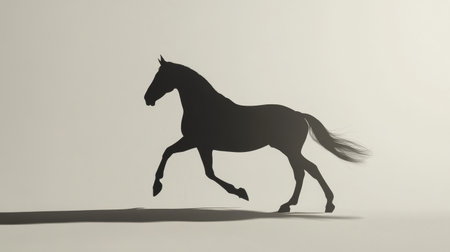 This stunning silhouette illustrates a galloping horse, showcasing its elegance and strength in a minimalist setting, perfect for artistic and nature themes.の素材