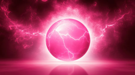 A striking bright pink sphere emits electric lightning effects, creating a vibrant and mystical atmosphere. Ideal for artistic and modern projects.の素材