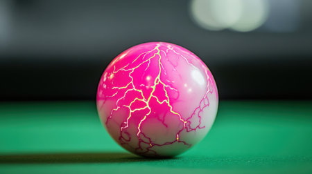 A close-up of a vibrant pink ball featuring an electric lightning design, perfect for showcasing energy and creativity in sports or artistic themes.の素材