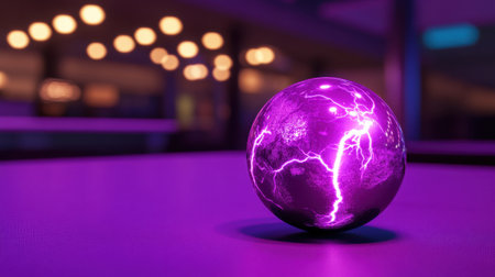 A captivating purple sphere with lightning effects, set against a soft-focus background. This dynamic image evokes energy and modernity, perfect for art or technology themes.の素材