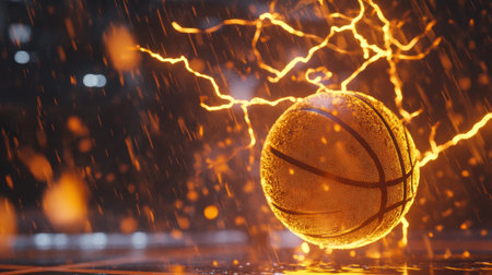 A stunning basketball image featuring electrifying energy and dynamic movement, perfect for capturing the excitement and intensity of the sport.の素材