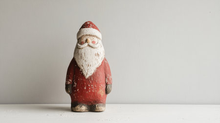 A charming vintage Santa Claus figurine adds a festive touch to any holiday decor, showcasing its rustic charm and old-fashioned appeal on a minimal backdrop.の素材