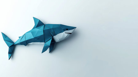 This polygonal shark artwork features a creative geometric design showcasing a blue shark. Ideal for modern decor, digital art, or marine-themed projects.の素材