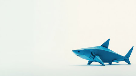 A visually striking blue shark model crafted from paper, set against a minimalist background, perfect for art, design, and ocean-themed decor.の素材