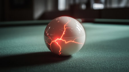 A dynamic image of a glowing pool ball on a green table, showcasing vibrant energy and a captivating design. Perfect for sports and leisure themes.の素材