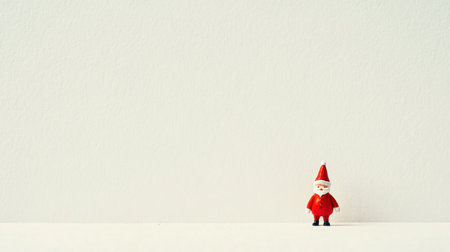 Small Santa figurine stands alone on a simple surface, embodying the spirit of the holidays. Ideal for minimalistic seasonal decor and festive concepts.の素材