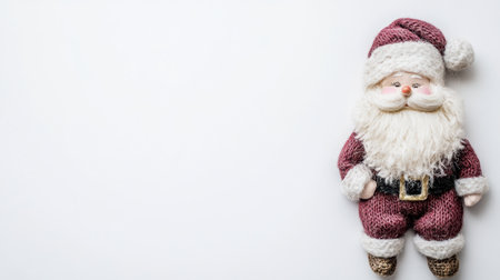 A charming handmade Santa doll elegantly posed on a white background, perfect for holiday decor. Capture the essence of Christmas with this festive character.の素材