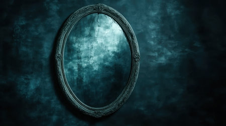 Discover an elegant mirror with vintage detailing against a dark, textured background. This image captures a mysterious ambiance and rich tones, perfect for artistic projects.の素材