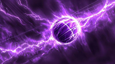 A captivating image of a purple basketball surrounded by striking electric lightning, creating a dynamic and energetic visual perfect for sports themes.の素材