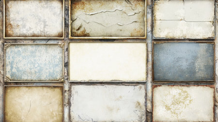 A collection of vintage textures featuring empty frames in various colors. Ideal for backgrounds, scrapbooks, or creative design projects.の素材