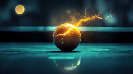 A striking image of a glowing sphere surrounded by electric lightning, set against a dark background, symbolizing energy and innovation in a captivating abstract design.の素材