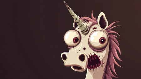 Playful zombie unicorn with big eyes, torn mane, and crooked horn, cartoon style, Halloween theme, spooky yet cuteの素材