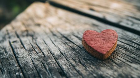 A charming red heart resting on a rustic wooden surface, symbolizing love and warmth. Perfect for romantic themes, decorations, or cozy ambiance.の素材