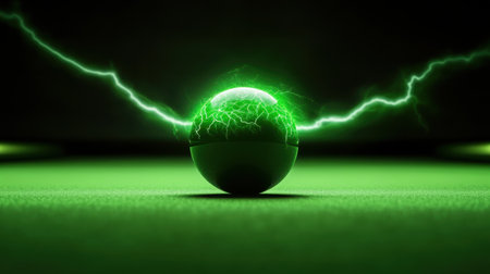 A vibrant green sphere surrounded by dramatic electric lightning effects. This captivating image embodies energy and innovation, perfect for creative projects.の素材