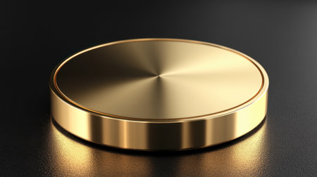 A sleek gold circular stand resting on a dark surface, ideal for showcasing products or decorations. This minimalist design adds elegance and sophistication.の素材