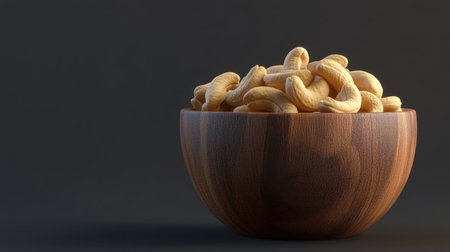 A beautifully arranged wooden bowl filled with delicious cashew nuts, perfect for healthy snacking. This image captures the essence of natural ingredients.の素材