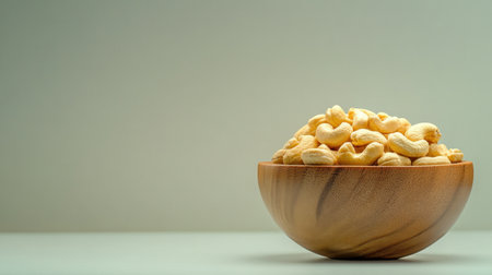 A beautifully arranged bowl of fresh cashews on a minimalistic background, perfect for showcasing healthy snacking options and natural ingredients.の素材